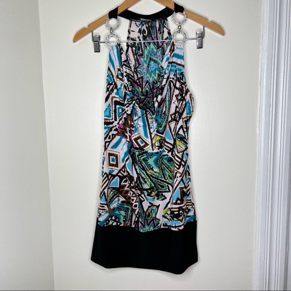 5/$25 Can’t Miss Abstract Geometric Bodycon Mini Dress draped neckline